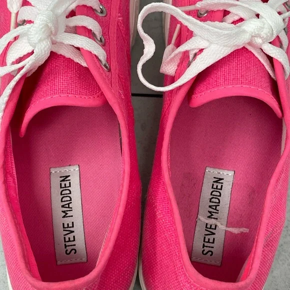 Steve Madden Emmi Canvas Platform Sneakers Shoes Womens Size 10M Bright Pink - Picture 7 of 10